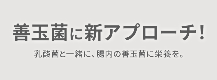 善玉菌に新アプローチ! 乳酸菌と一緒に、腸内の善玉菌に栄養を。