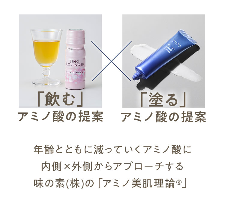 「飲む」アミノ酸の提案 「塗る」アミノ酸の提案 年齢とともに減っていくアミノ酸に内側×外側からアプローチする味の素(株)の「アミノ美肌理論®」