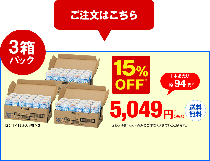 ご注文はこちら 3箱 パック 1本あたり約94円※ 5,049円（税込）※ 15％OFF※ 送料無料 125mlX18本入り箱X3 おひとり様１セットのみのご注文とさせていただきます。