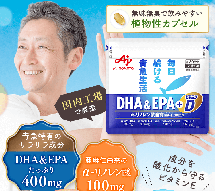 青魚特有のサラサラ成分DHA＆EPAたっぷり400mg