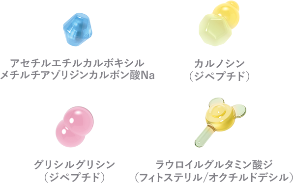 アセチルエチルカルボキシルメチルチアゾリジンカルボン酸Na・カルノシン（ジペプチド）・グリシルグリシン（ジペプチド）・ラウロイルグルタミン酸ジ（フィトステリル/オクチルドデシル）