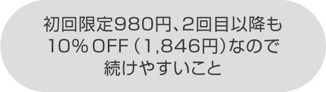 初回限定980円、2回目以降も10％ OFF（1,846円）なので続けやすいこと