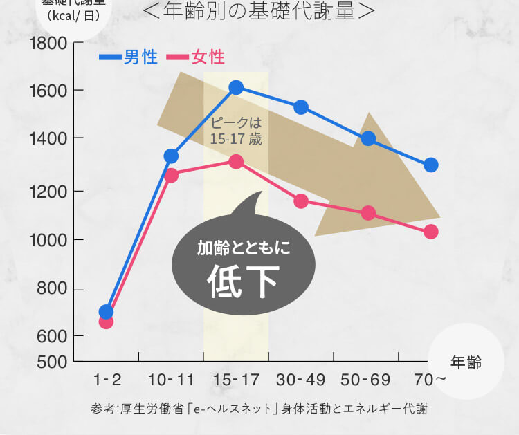 ＜年齢別の基礎代謝量＞
