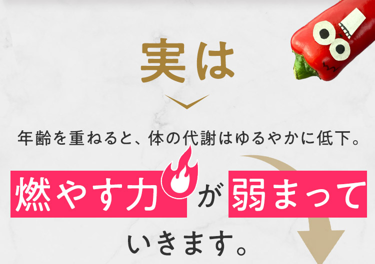 実は年齢を重ねると、体の代謝はゆるやかに低下。