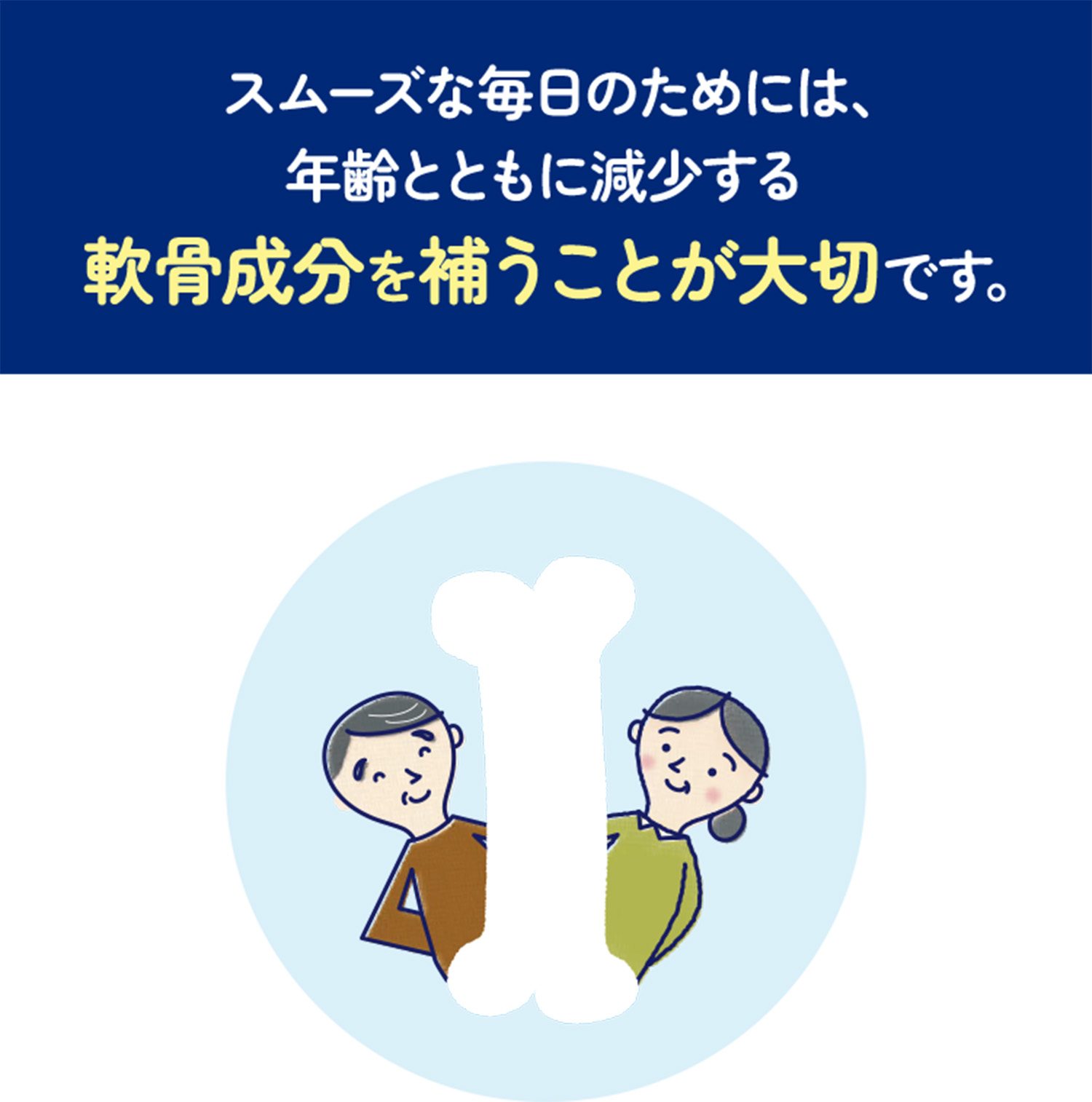スムーズな毎日のためには、年齢とともに減少する軟骨成分を補うことが大切です。